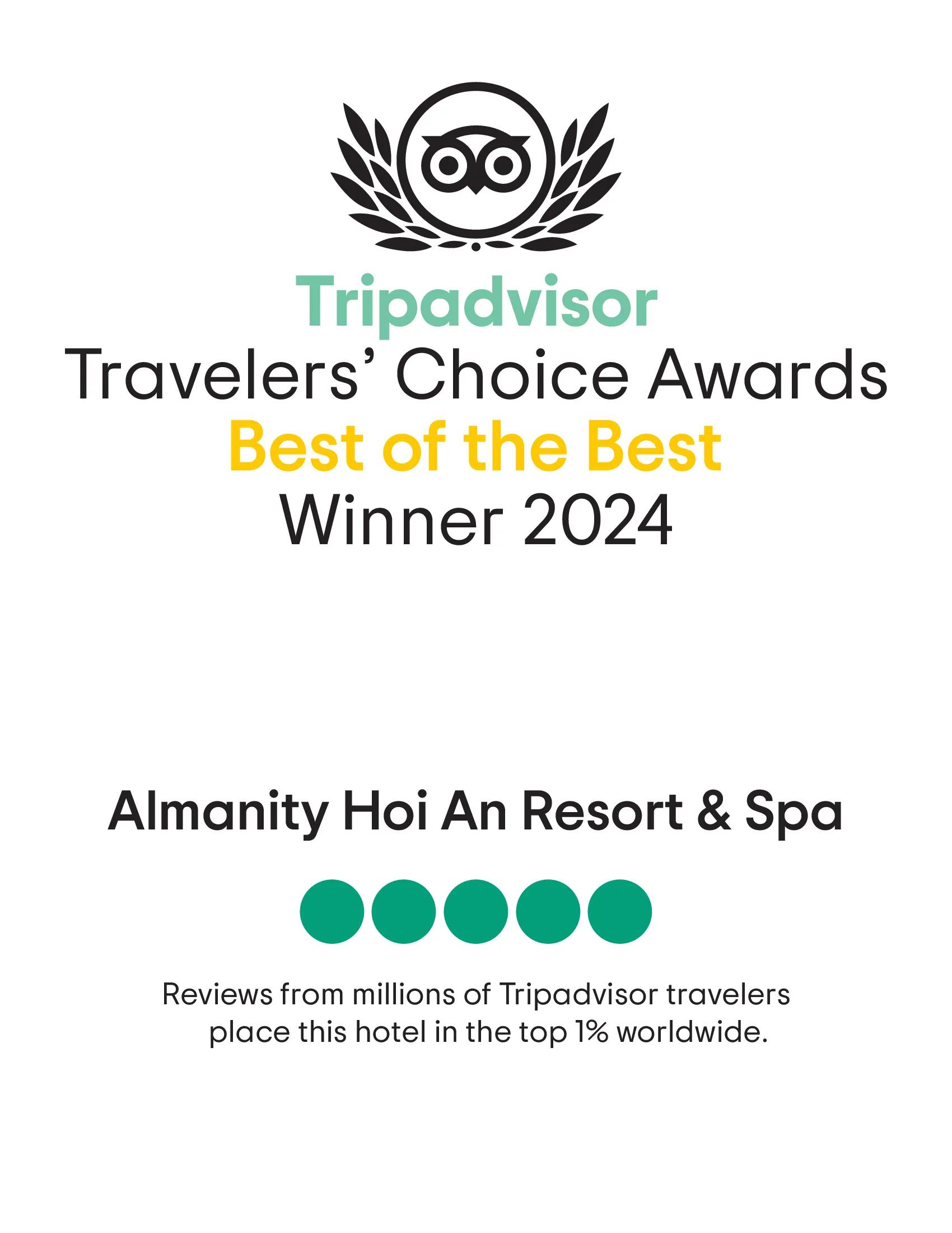 2024- TripAdvisor- Best of the Best-Almanity Hoi An Resort & Spa
